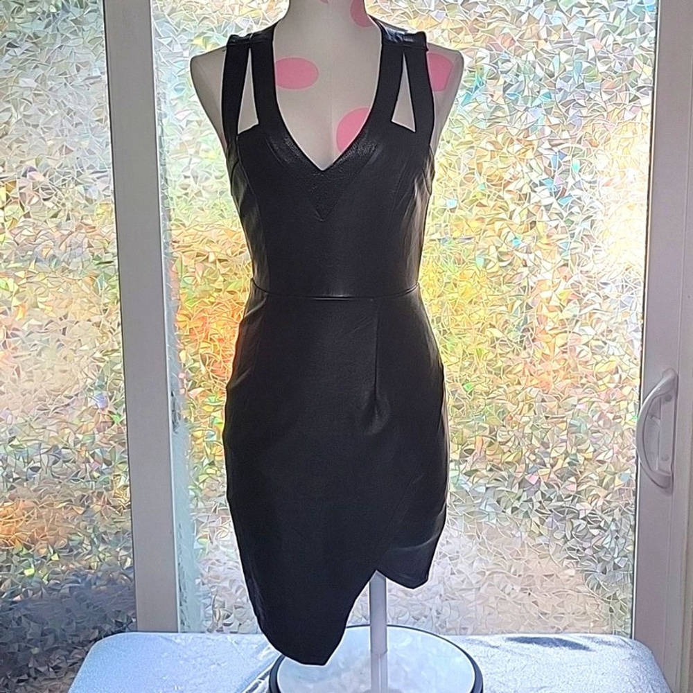 Y2k Vintage Paper Heart Black Leather Pleather Mini Dress SZ:S